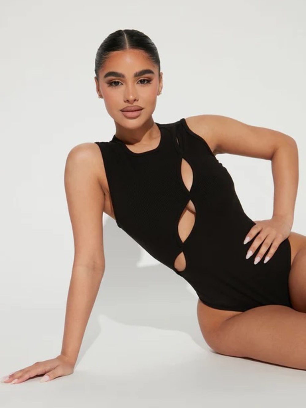 Fashion Nova Black Cutout Ribbed Bodysuit